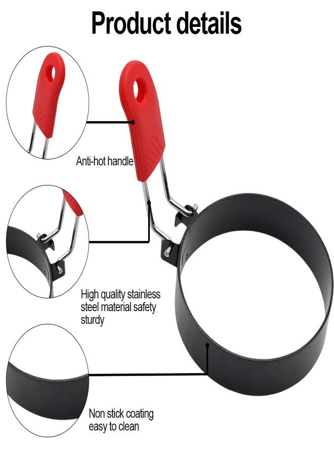 Loyanger 4 Pack Egg Rings,Stainless Steel Frying Ring Tool Non Stick Egg Frying Rings with Folding Handles and Oil Brush for Cooking Breakfast Sandwich Burger(COLOR:black) - Image 3